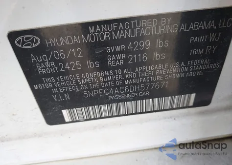 2013 Hyundai Sonata Limited z USA, uszkodzony, nr VIN 5NPEC4AC6DH577671